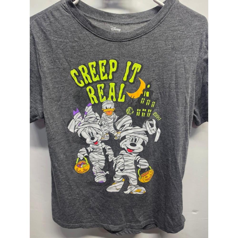 Disney Mickey Mouse Creep It Real Halloween Mummy Graphic Tee L Grey
